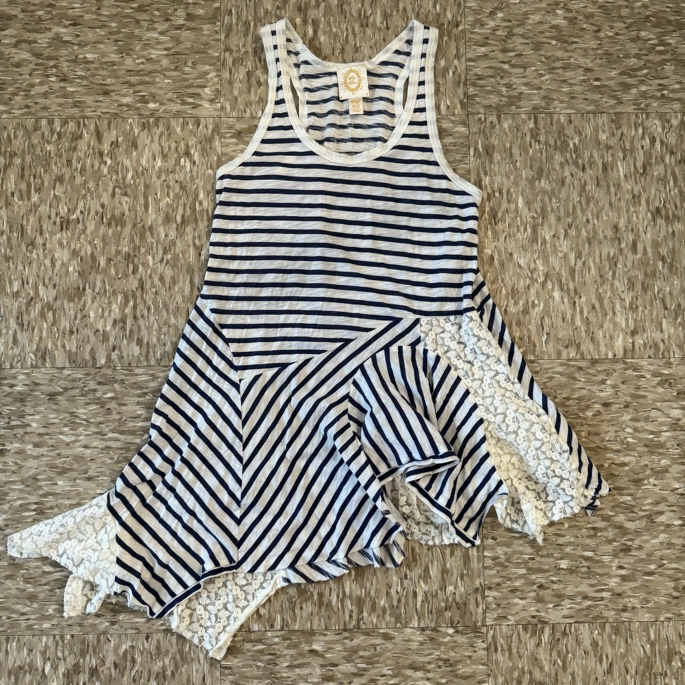Anthropologie Rio Rao Asymmetrical Lace Striped Top Size XS